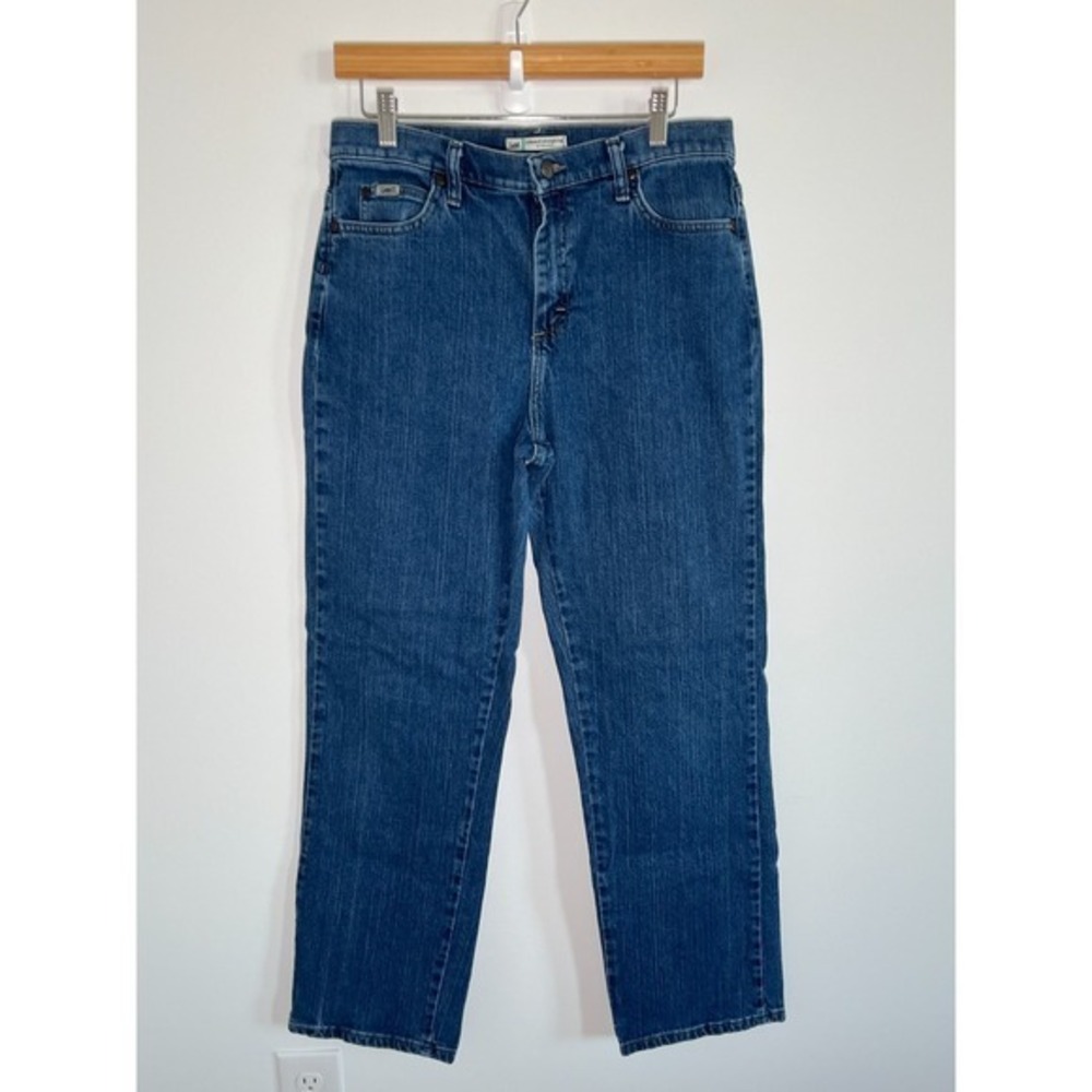 Lee Jeans Womens 10 Blue Relaxed Straight Leg High Waist‎ Dark Wash Denim